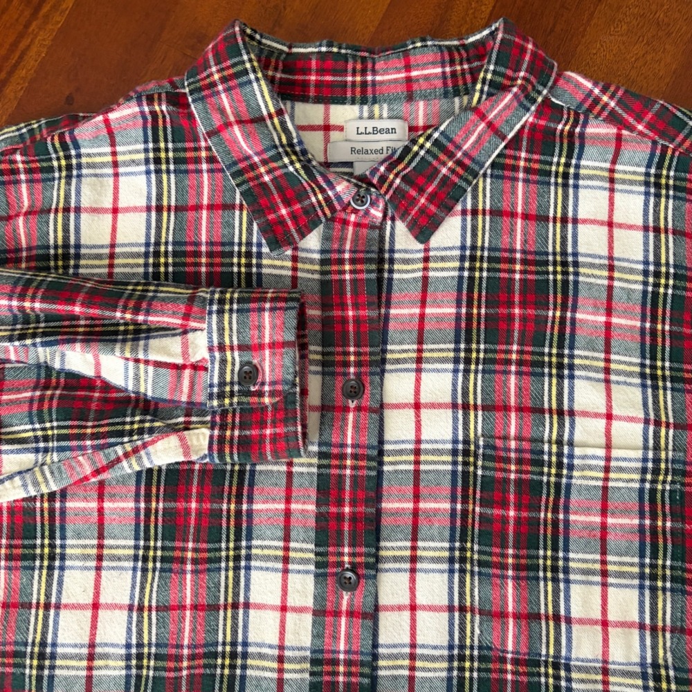 L.L. Bean Red Green Scotch Plaid Long Sleeve Relaxed Fit Flannel Shirt XL